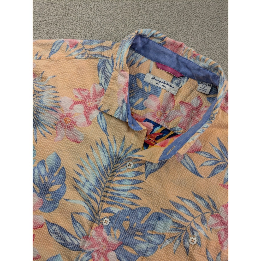 Tommy Bahama Nova Wave Mens XXL Orange Floral Seersucker Button Down Shirt